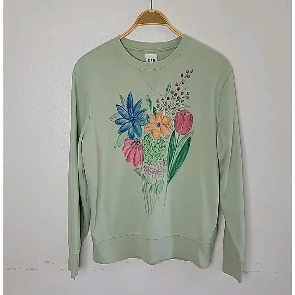 Gap Vintage Soft Fire Opal Wildflower Boquet Graphic‎ Print Pullover Sweatshirt